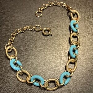 Vintage high end light Gold and Blue Chain Link choker Necklace